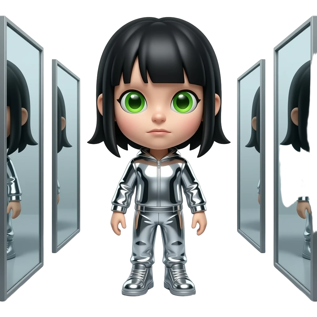 A nightmare mirror entity with a huge reflective head, tiny body, black ...