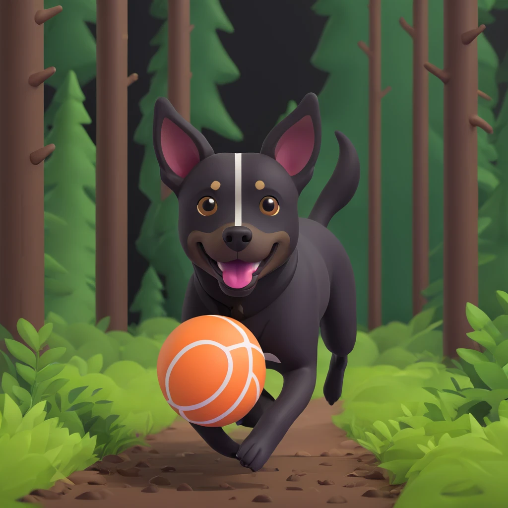 dog chasing ball in forrest, close up pose emoji