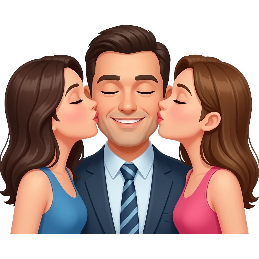 three some kissing one man emoji