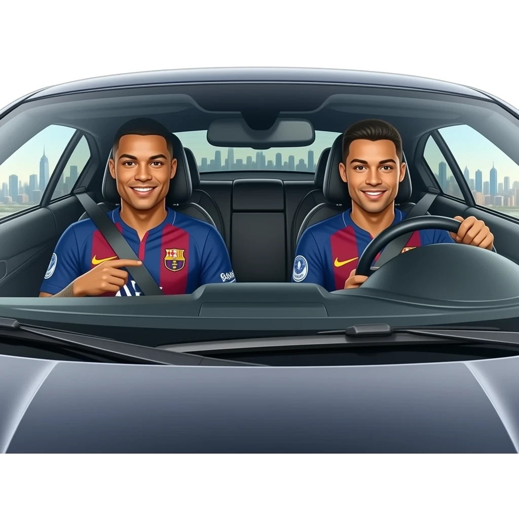 Mbappe with ronaldo and neymar in car emoji
