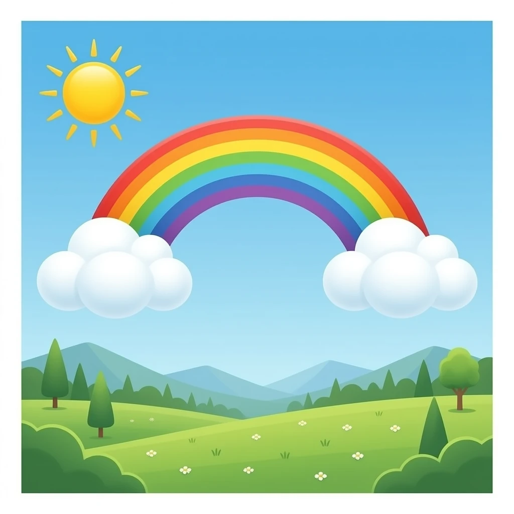Rainbow among two clouds (one behind the other in front) emoji