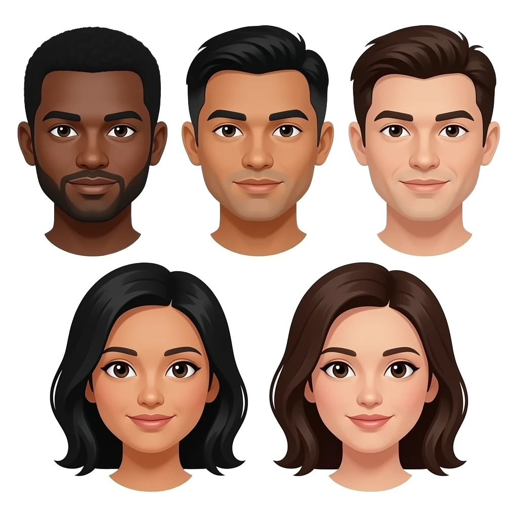 created a few new digital human faces across different demographic groups to add to our existing buckets. i have 5 asian, 5 black, 5 brown, 5 white, and 5 hispanic for male and the same for female. emoji