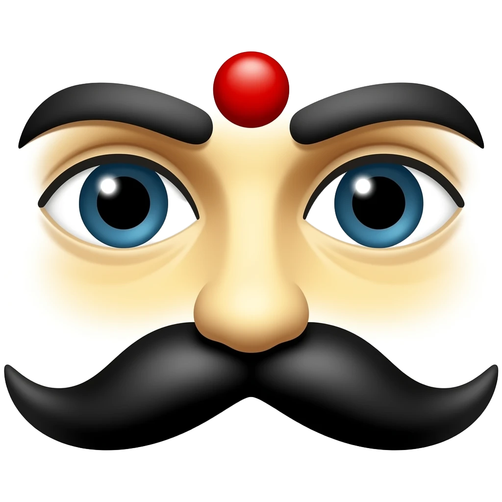 In a white background no person is needed just black eyebrows, red bindi and moustache yeah this is perfect but like Bharathiyar symbol make red bindi a little smaller don't change anything eyebrows should be joint with eyes like drawn emoji