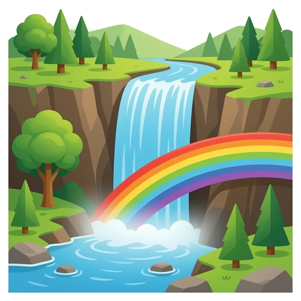 Waterfall with rainbow at the bottom emoji