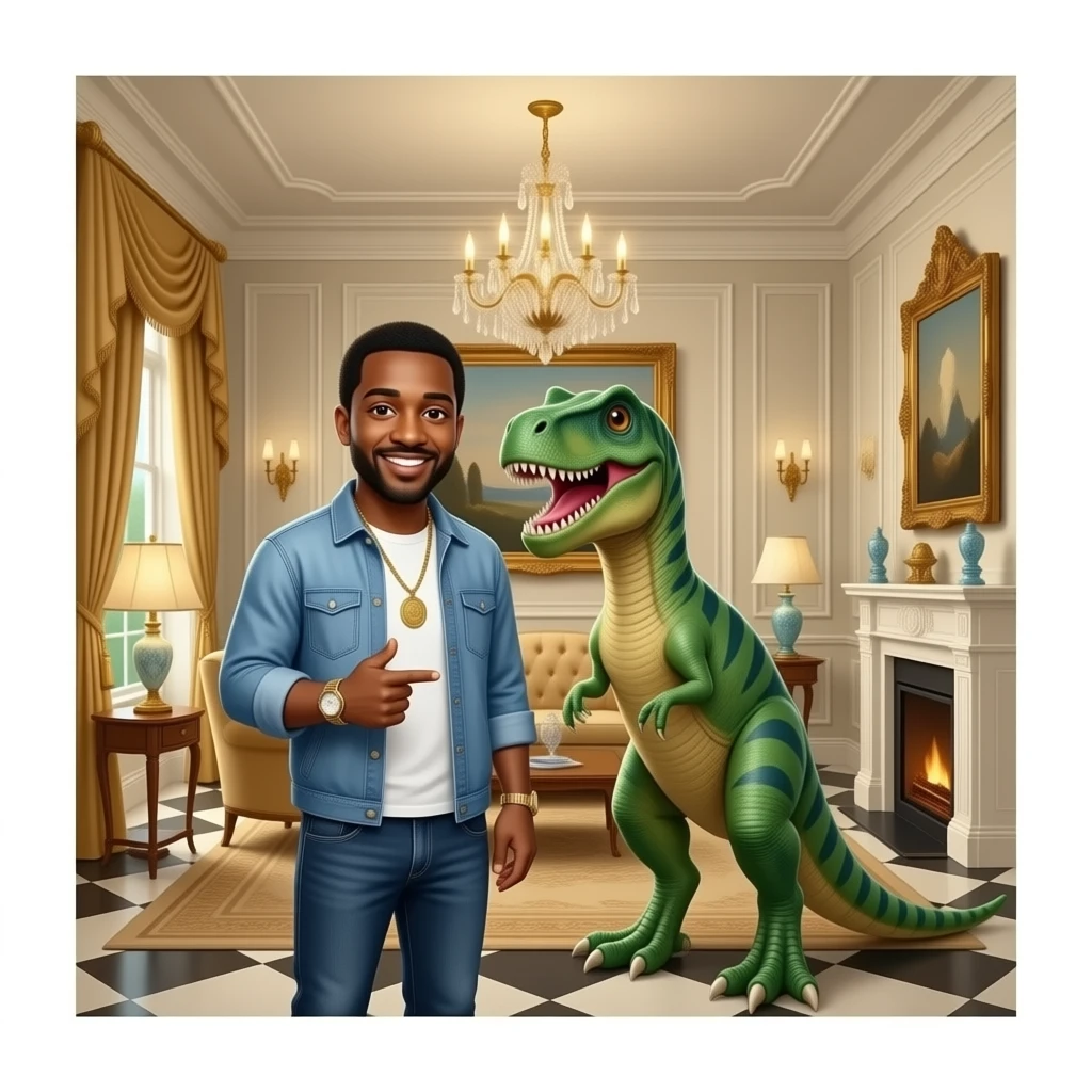 Diddy plus dinosaur in a mansion emoji