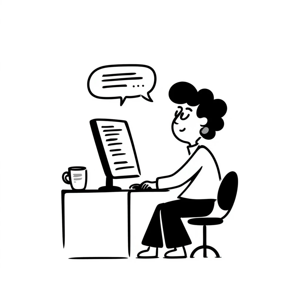 programmer, hand-drawn doodle style, simple lines, casual pose, coding theme emoji