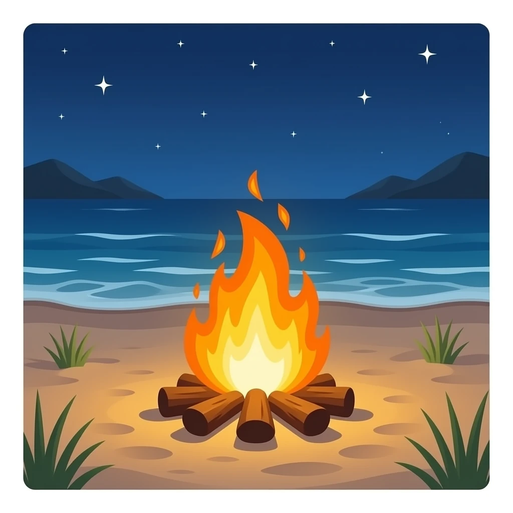 Campfire under stars  on sand emoji