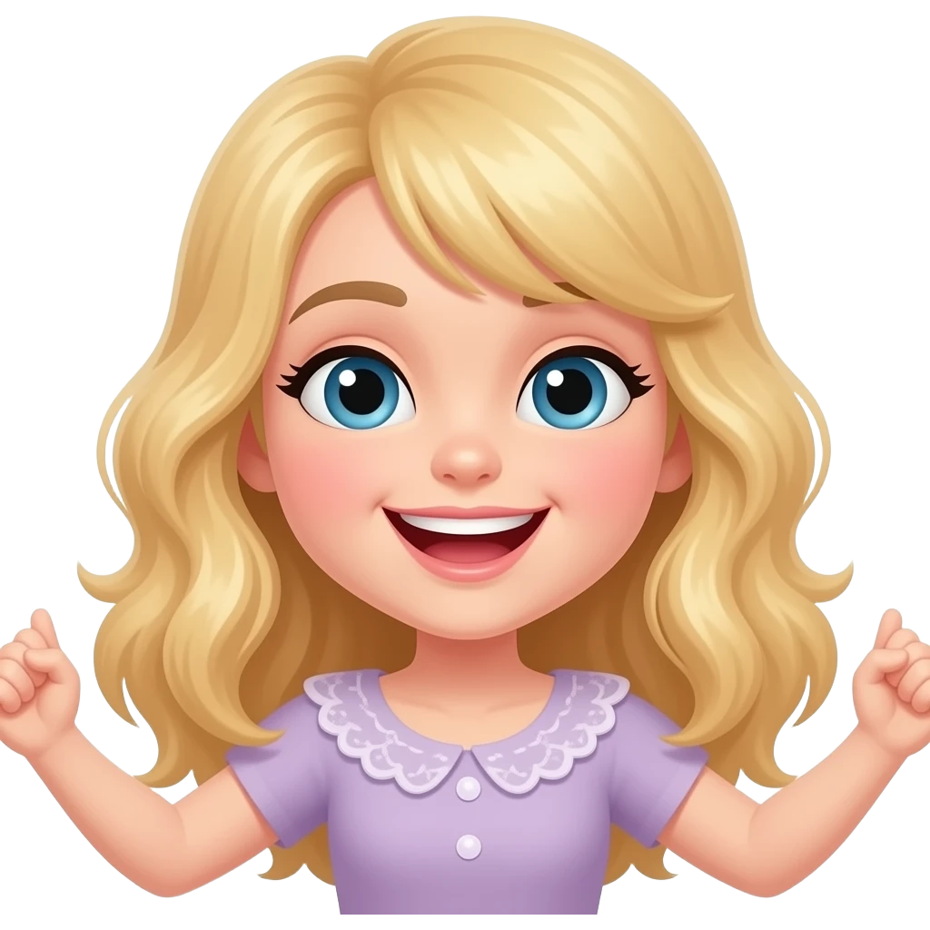 Niña bailando con cabello rubio transmitiendo alegría emoji