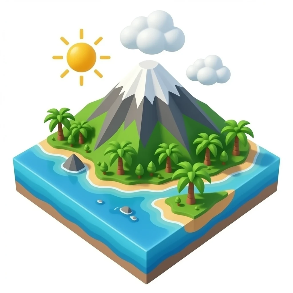 hawai island tropical isometric view, 3d realistic emoji