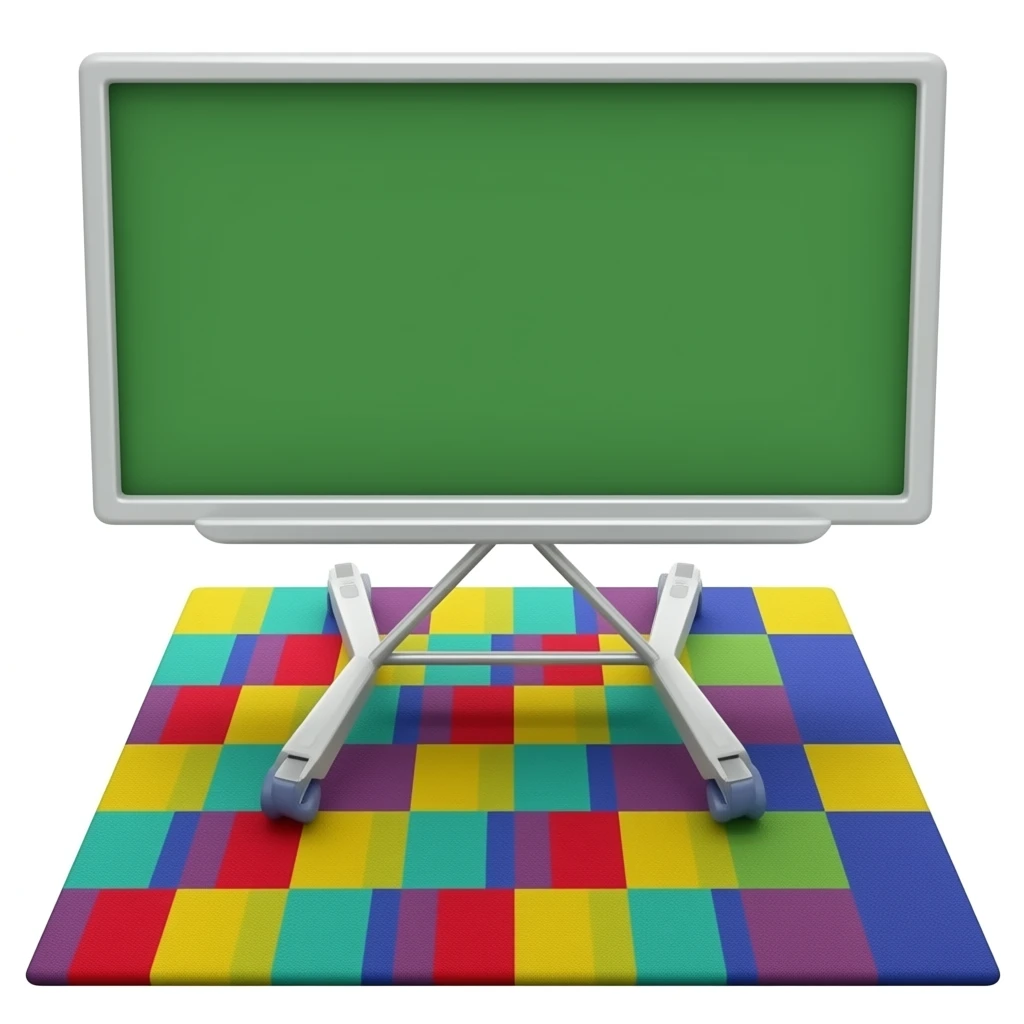 classroom carpet with red, orange, yellow, green, blue, and purple squares emoji