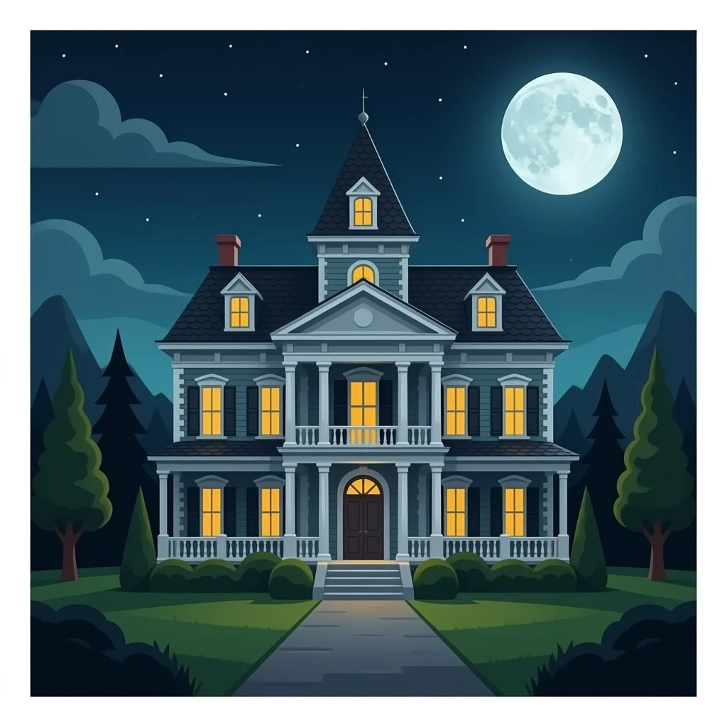 Haunted Mansion with full view in the night emoji