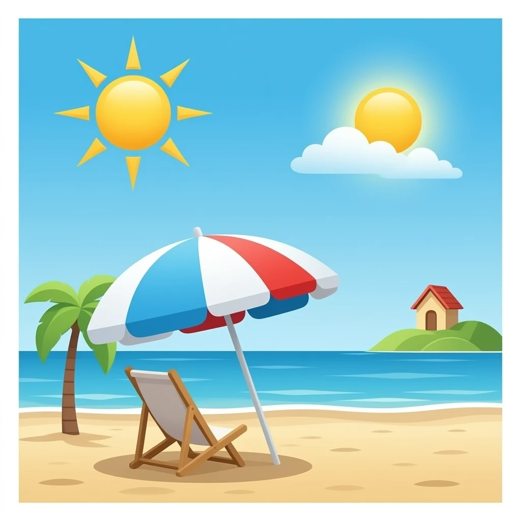 beach and sun and sun umbrella landscape emoji