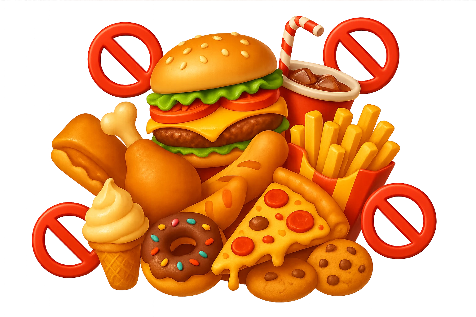 EMOJI STILE IPHONE DI UNa montagna di cibo con divieti 3d sparsi, IPERREALISTICO 4K emoji