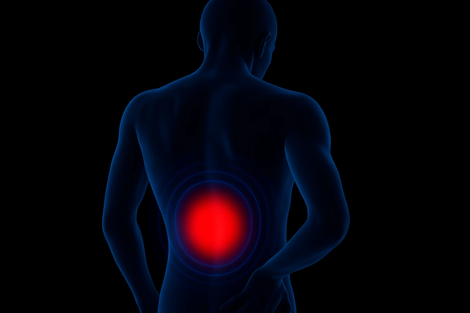 Back pain (body) blue area highlight pain, black solid background emoji