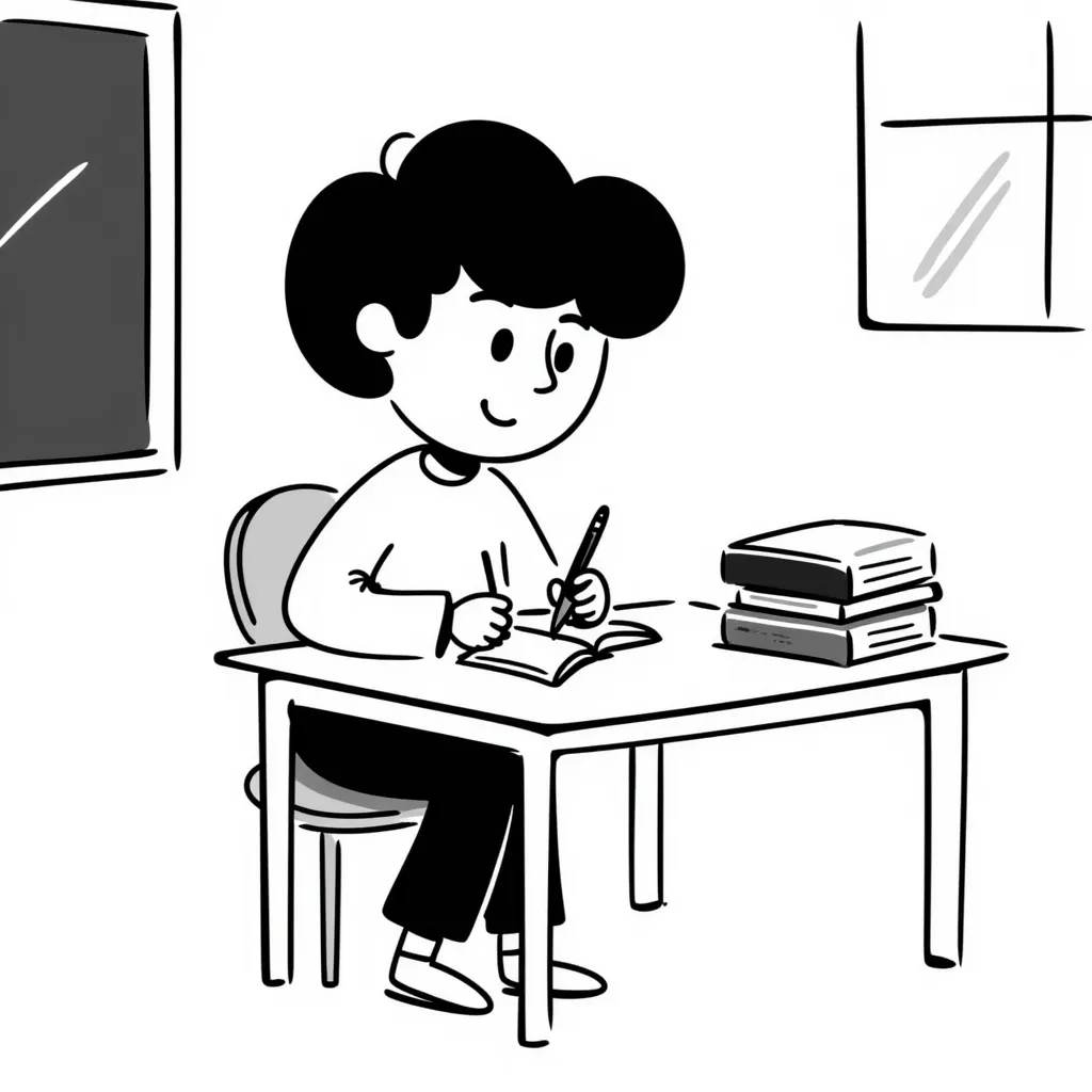 Student sitting at desk, taking notes while listening to lecture emoji