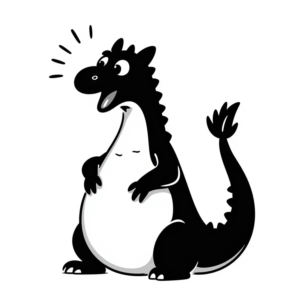 A hand-drawn fat komodo dragon with a huge round belly, hiccupping with motion lines around it emoji