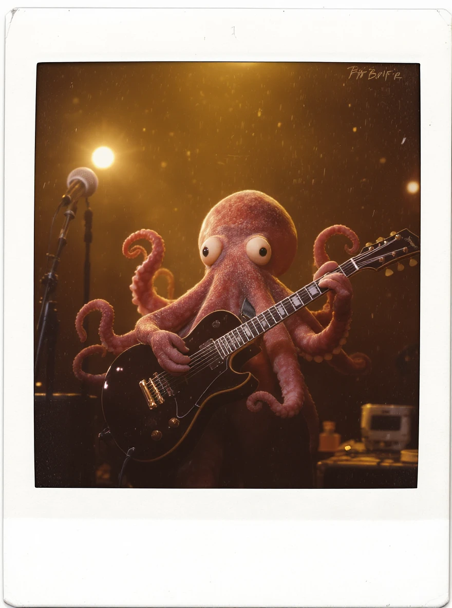 happy octopus with multiple arms playing guitar emoji