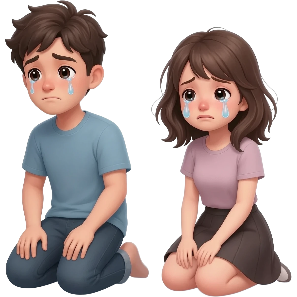 нарисуй моялщегося парня с девушкой, они обя на коленях 20 - 25 лет  emoji