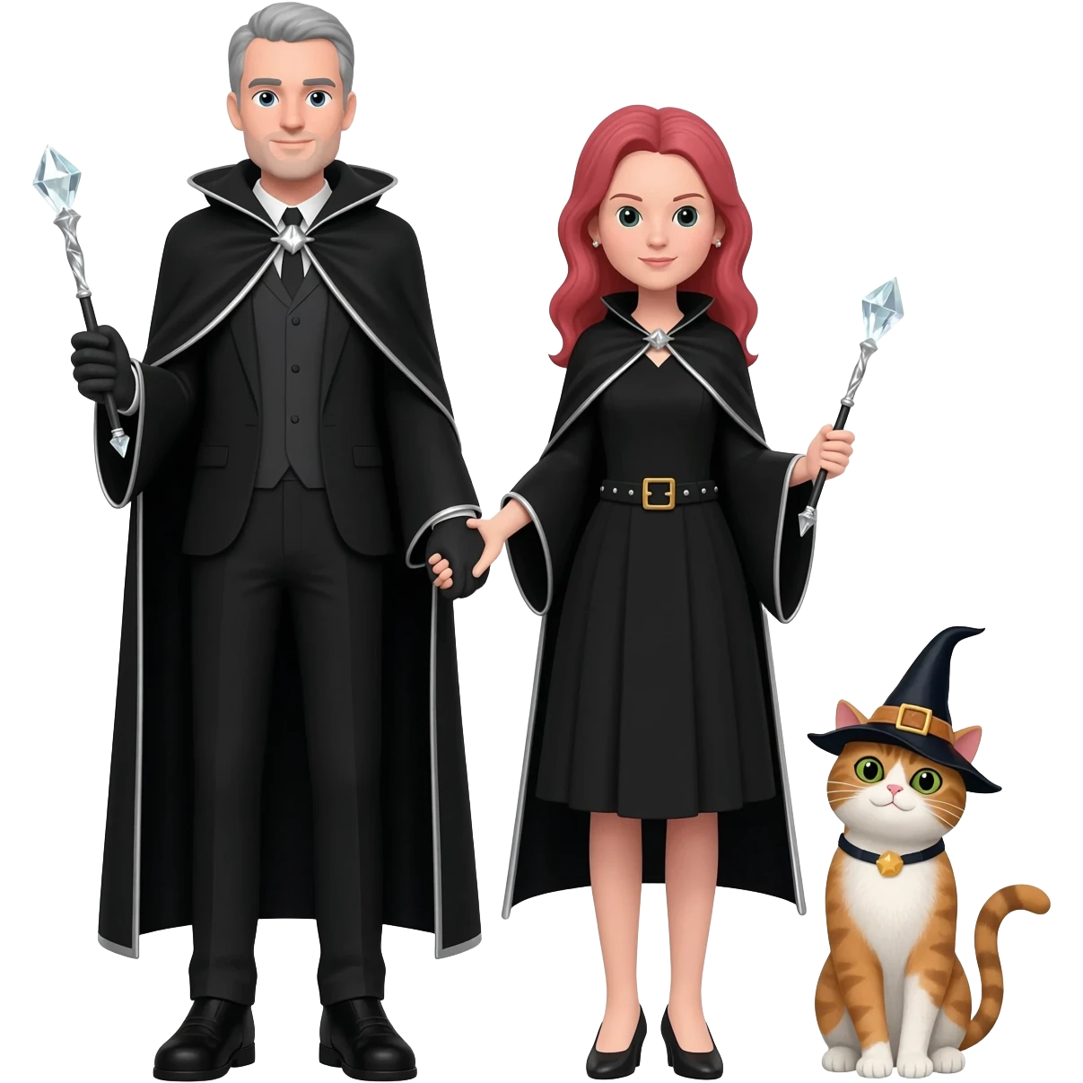 magician couple and their pet cat emoji