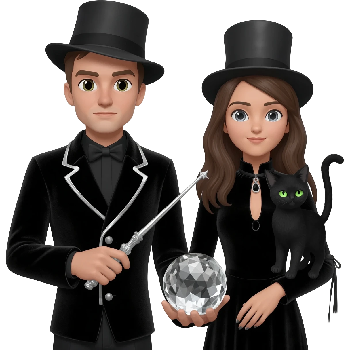 magician couple and their pet cat emoji