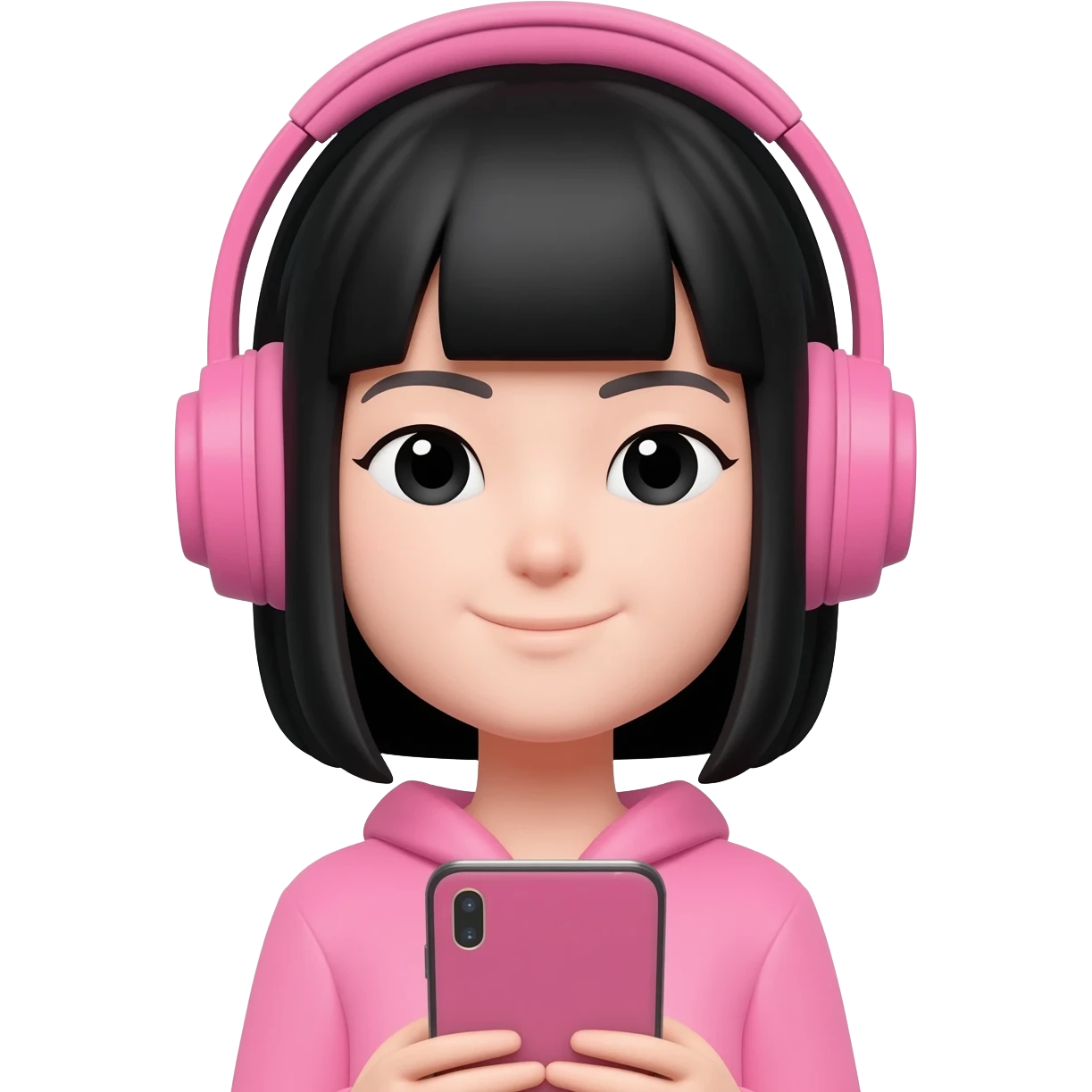 بنت وسماعة وردي📱وشعر اسود emoji