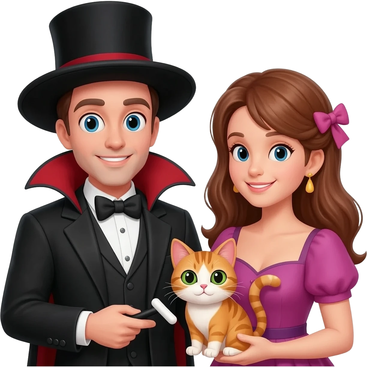 magician couple and their pet cat emoji