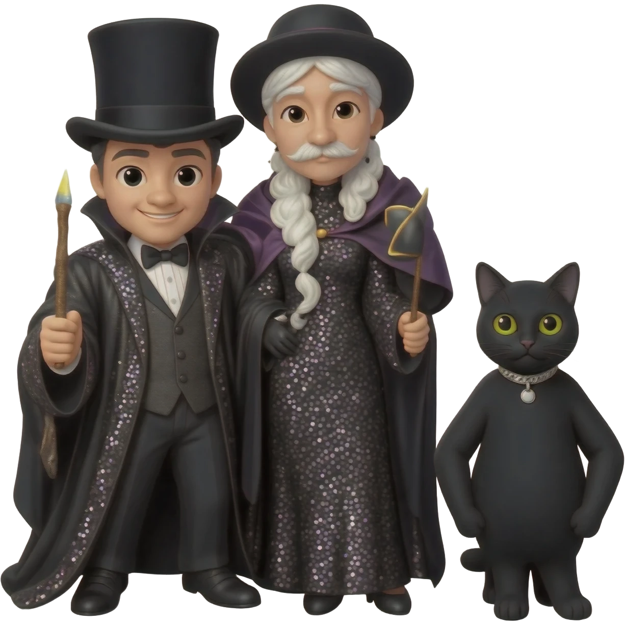 magician couple and their pet cat emoji