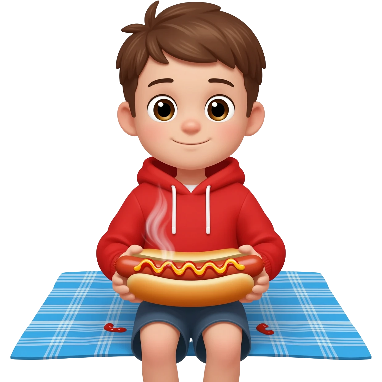 A boy eating a hotdog emoji