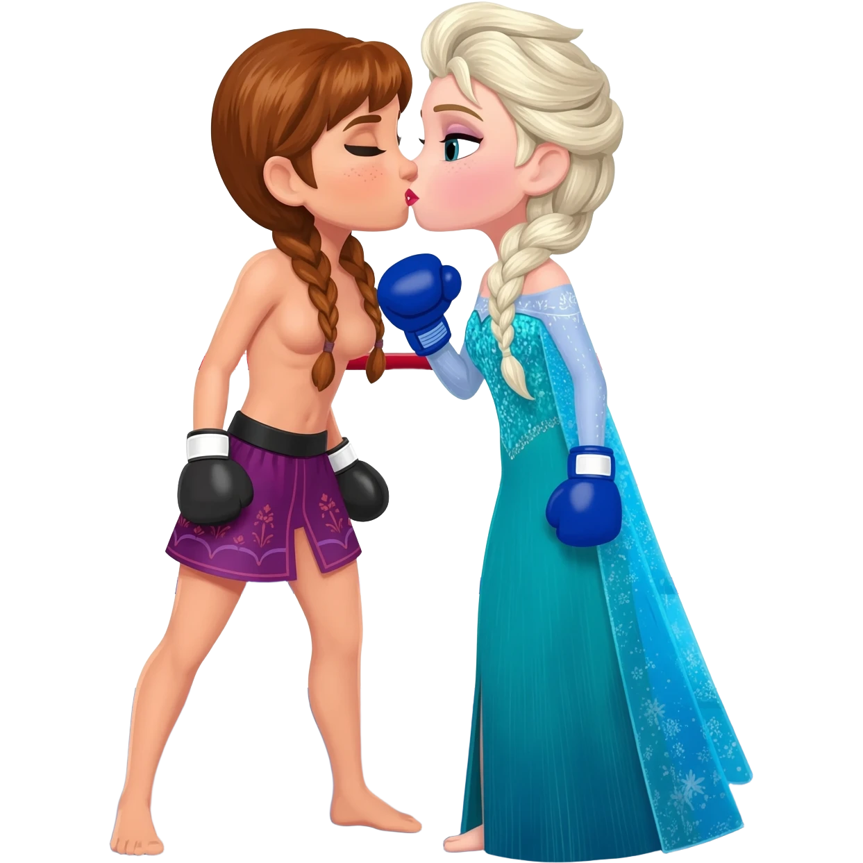 topless boxing brown two braided haired female anna arendelle topless ...