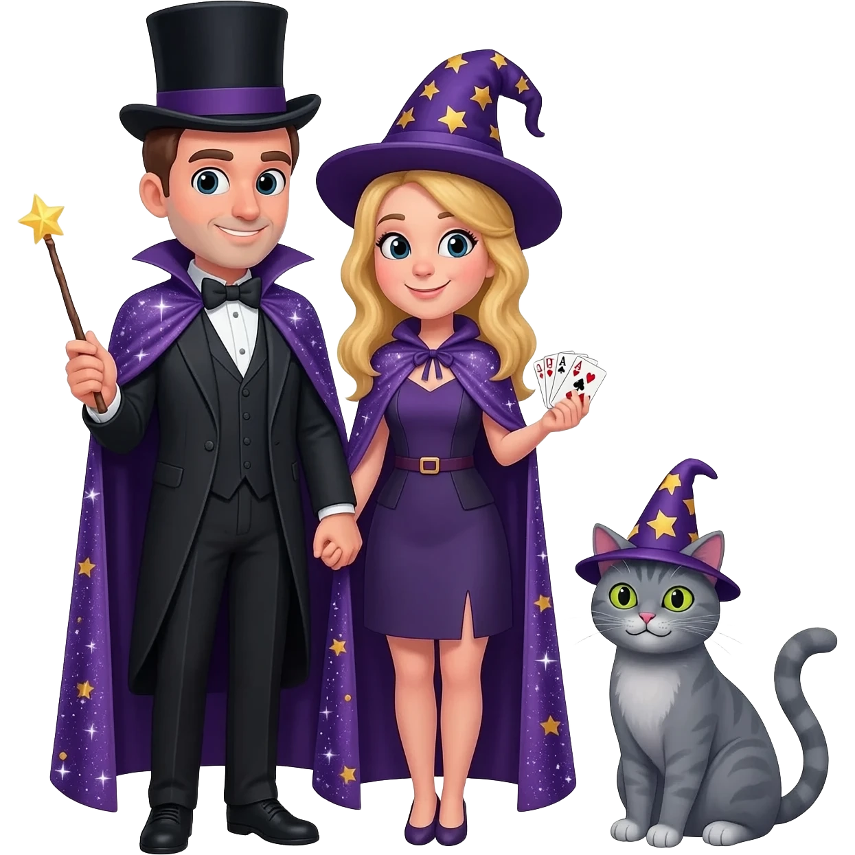 magician couple and their pet cat emoji