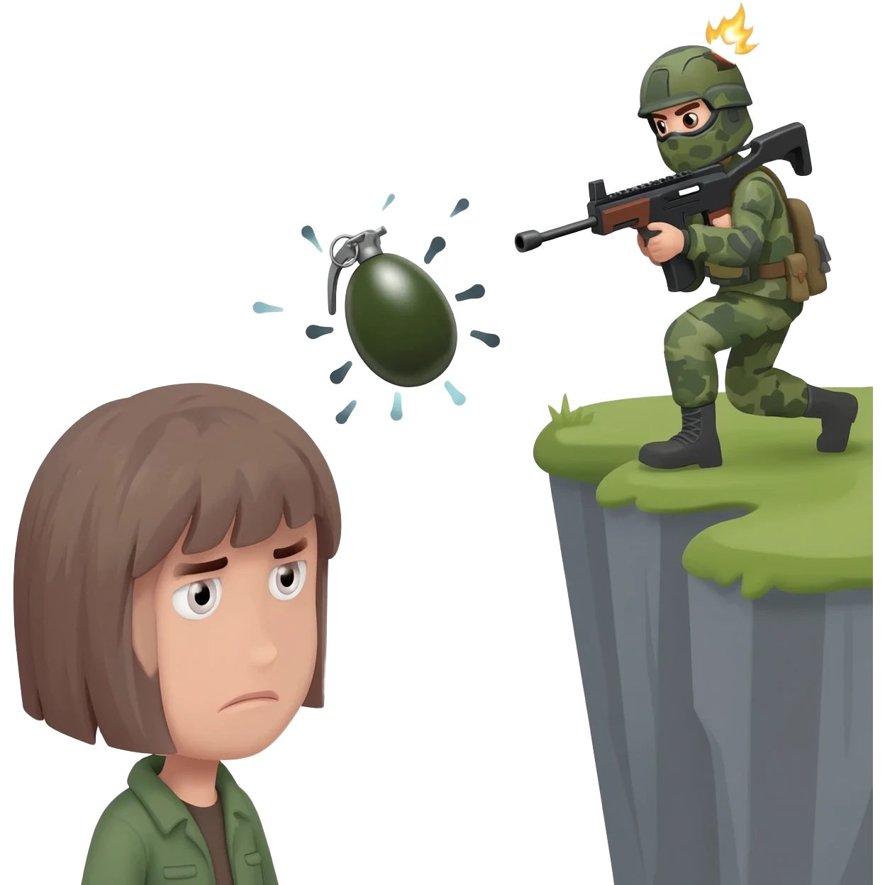 A sad emoji face watching a grenade bounce harmlessly past an enemy and ...