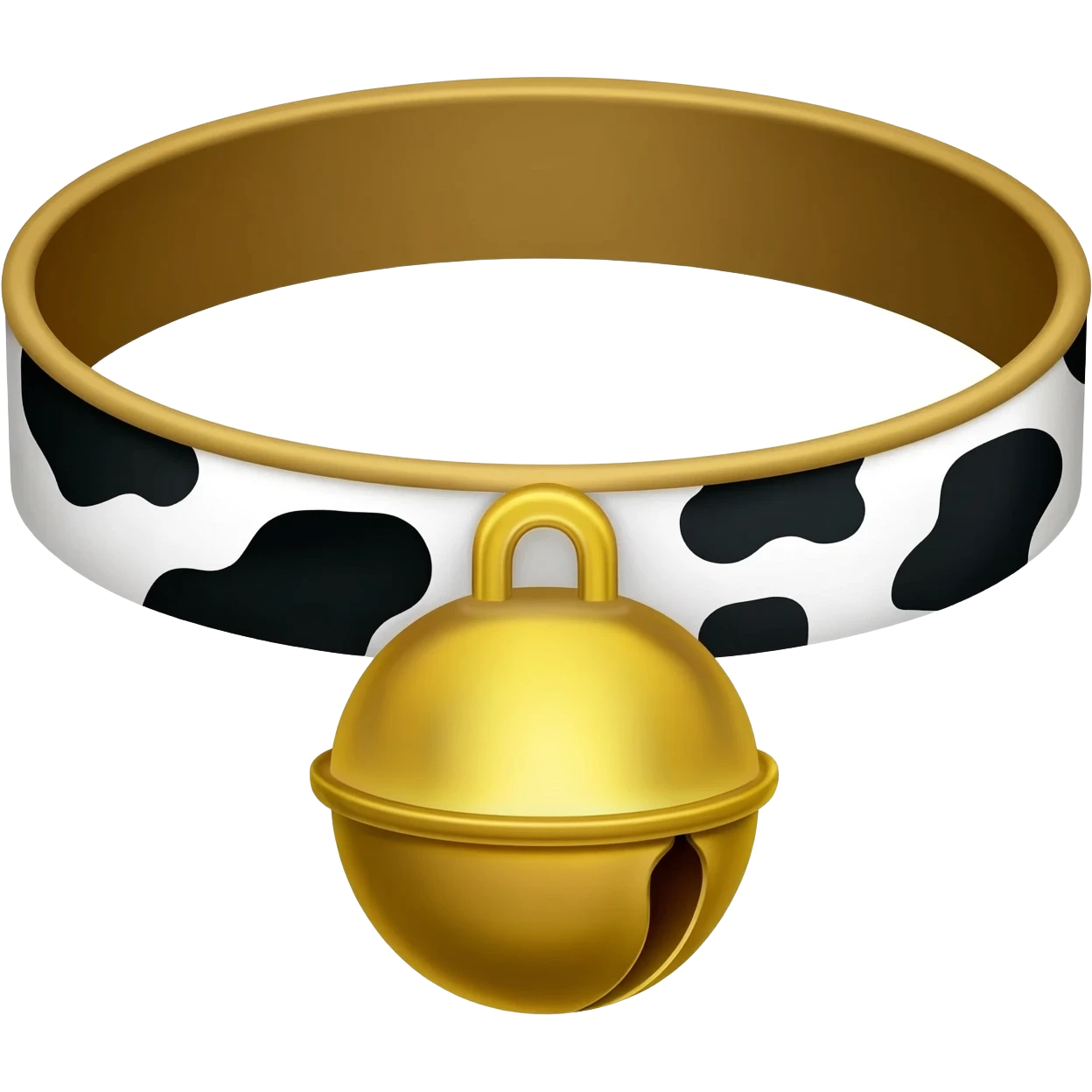 plain gold grater-formed-bell on a collar with black and white cow pattern emoji