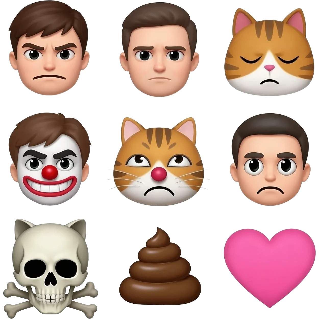 🤯😒😐😴🤬😡😞💩🤡🤓☠️😺💗 emoji