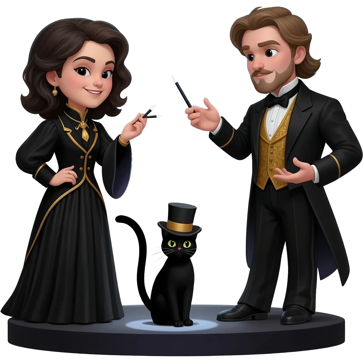 magician couple and their pet cat emoji