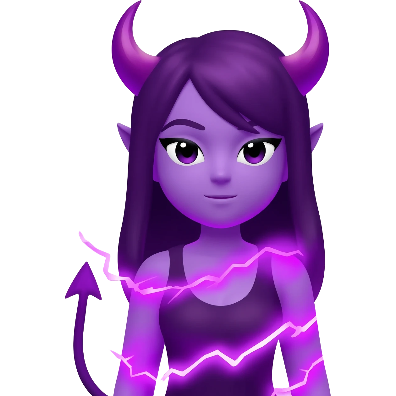紫の女性の悪魔、紫の雷を纏ってる。人間っぽくなくて、この絵文字を参考に👿 emoji