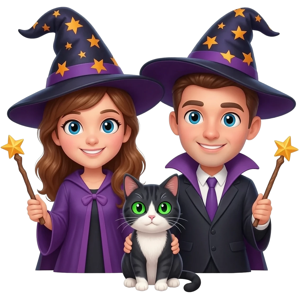 magician couple and their pet cat emoji
