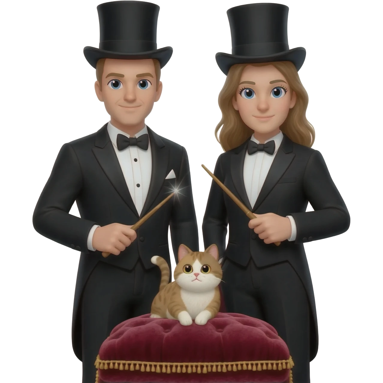 magician couple and their pet cat emoji