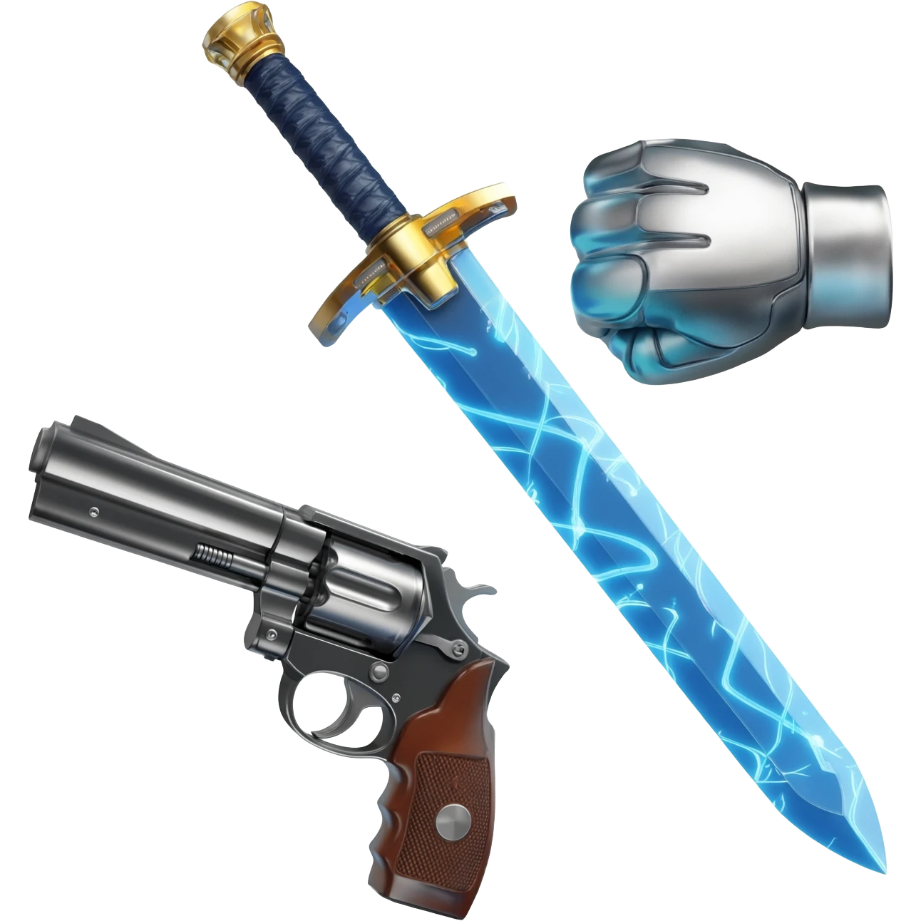 機械的な水色の電気を纏った剣と普通のメタリックな拳銃 emoji