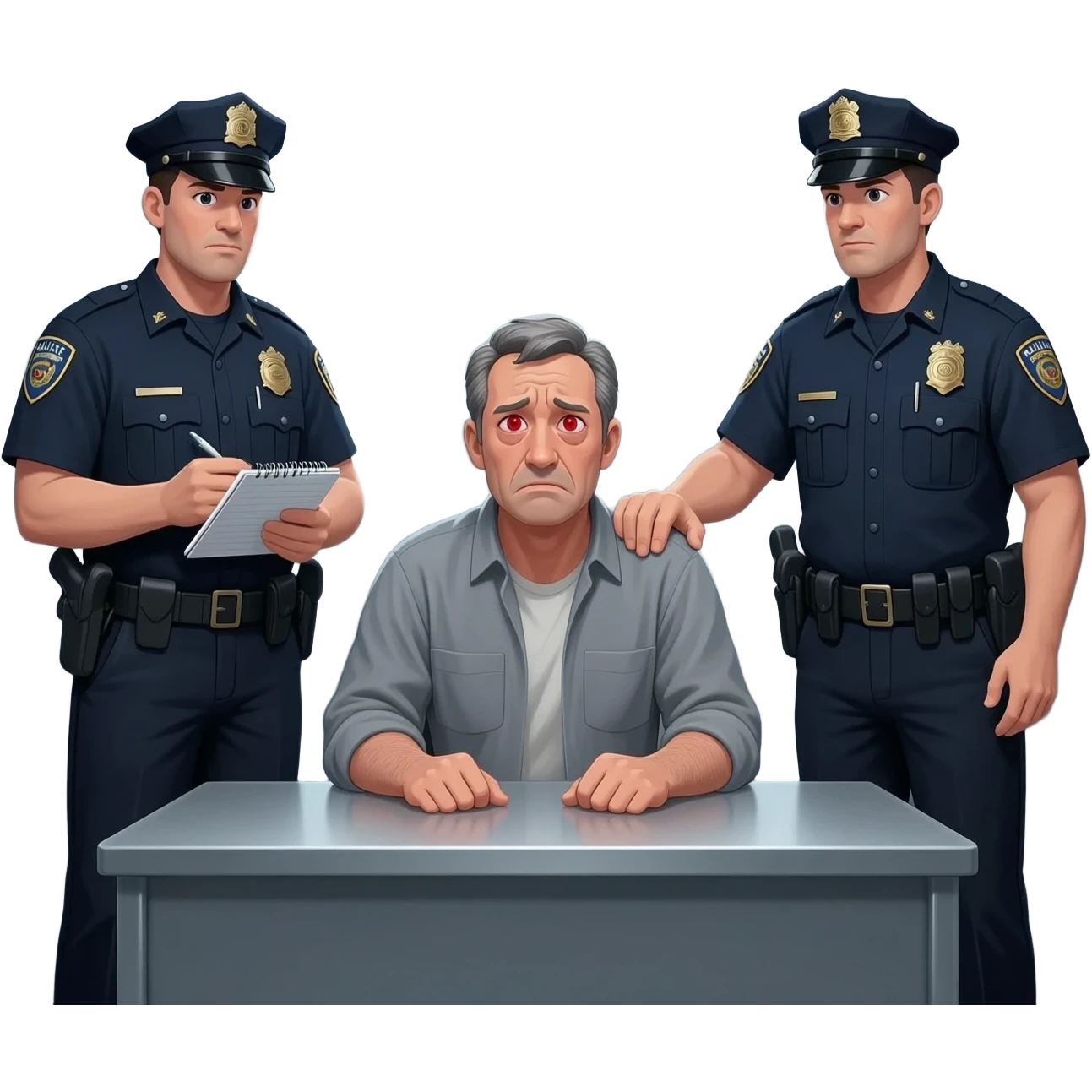 man being interrogated by 2 police officers but he tired emoji | AI ...
