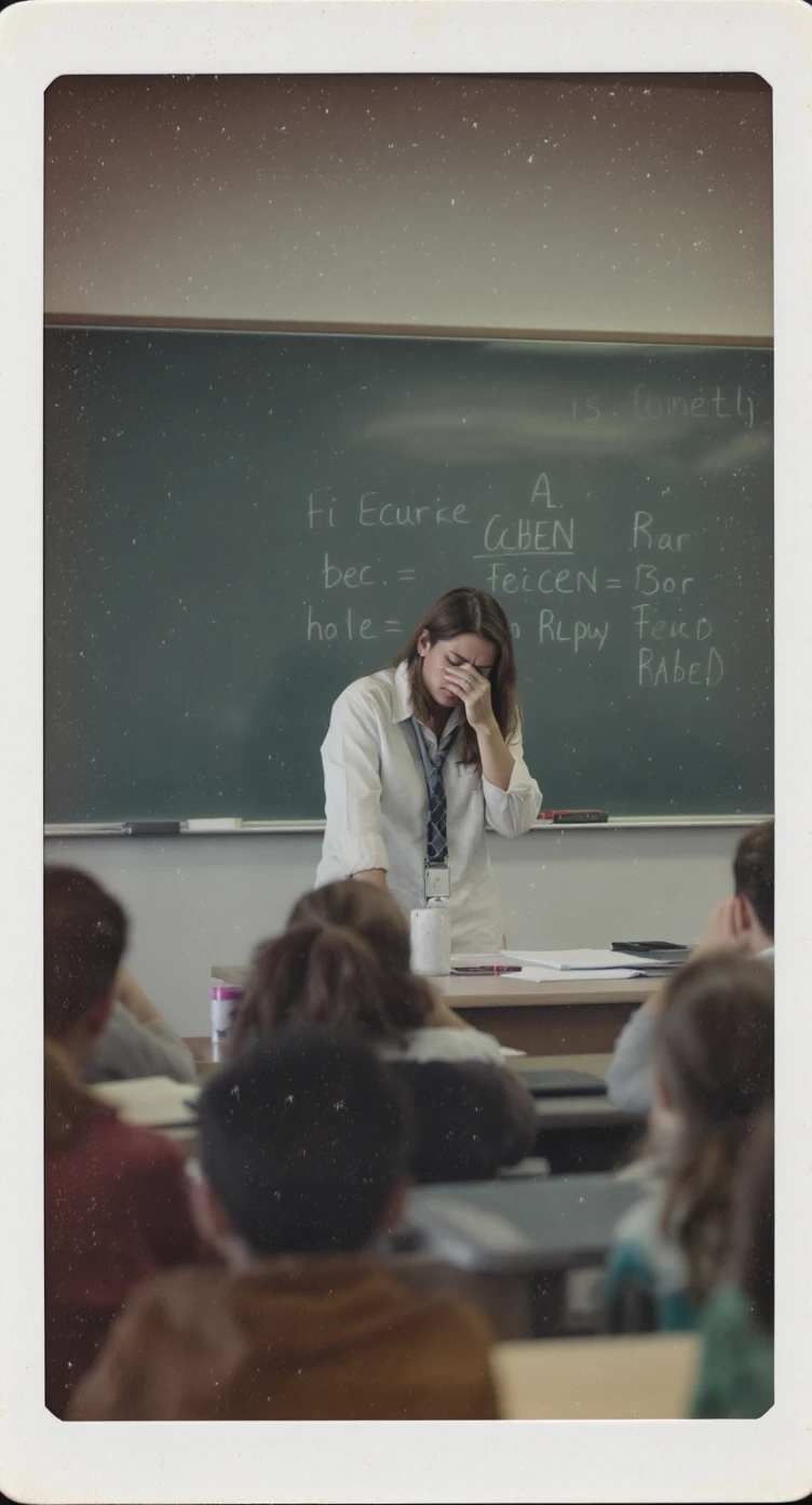 exhausted teacher in a bustling classroom emoji