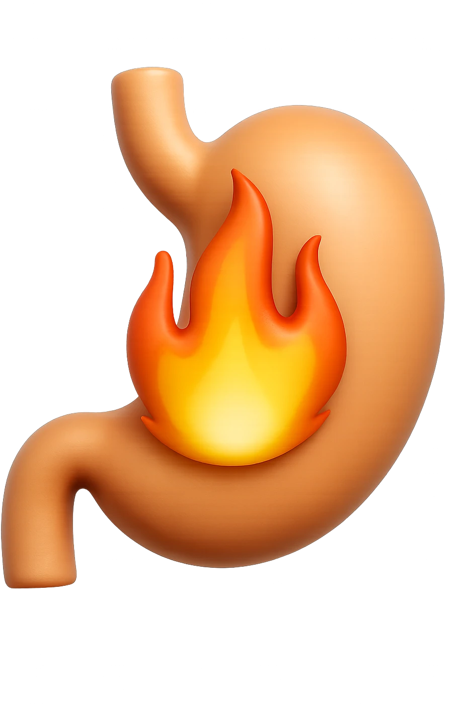 emoji stile iphone in 3d di stomaco con fiamma, iperrealistico 4k emoji