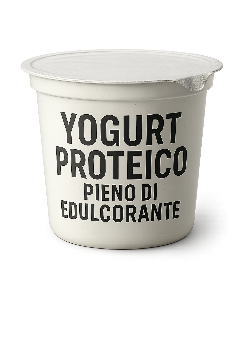Yogurt proteicO CON LA SCRITTA "YOGURT PROTEICO PIENO DI EDULCORANTE" SULL'ETICHETTA,  iperrealistico 4k emoji