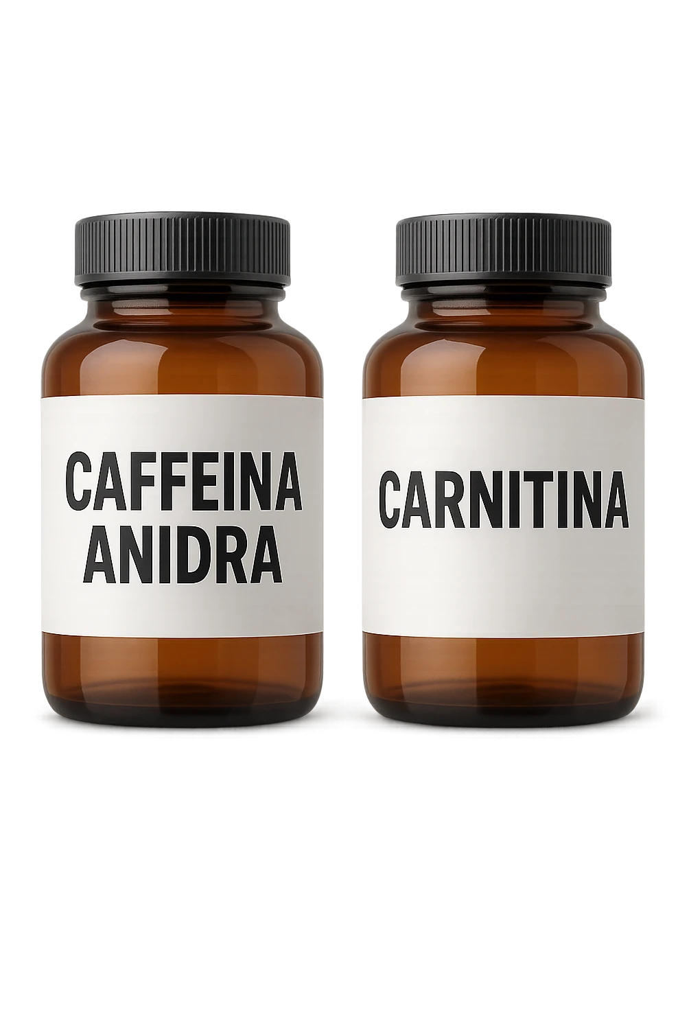 due barattoli di integratori: uno con la scritta "CAFFEINA ANIDRA" E L'ALTRO CON LA SCRITTA "CARNITINA" emoji