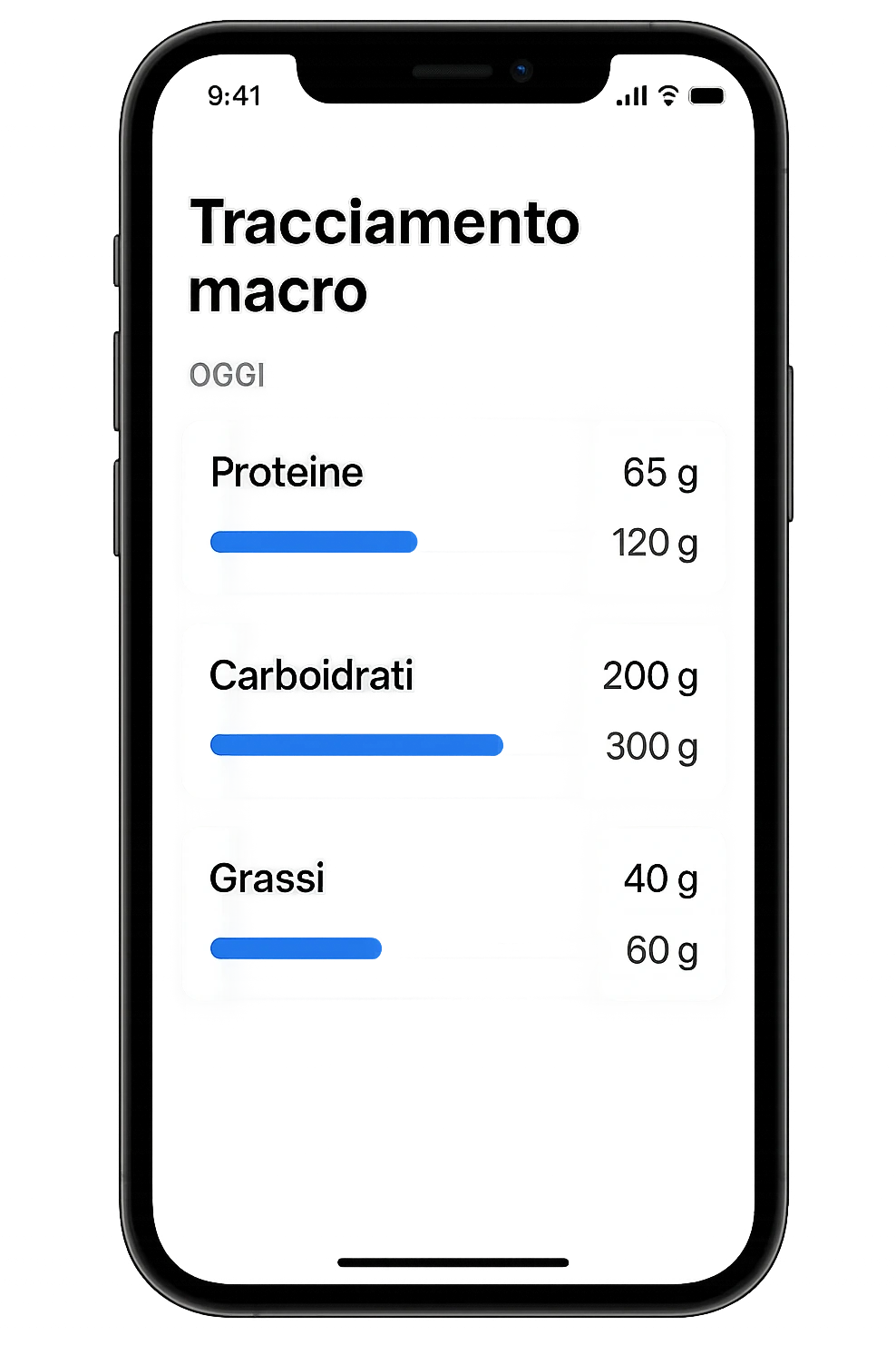 Tracking di macros alimentari su iphone in italiano emoji