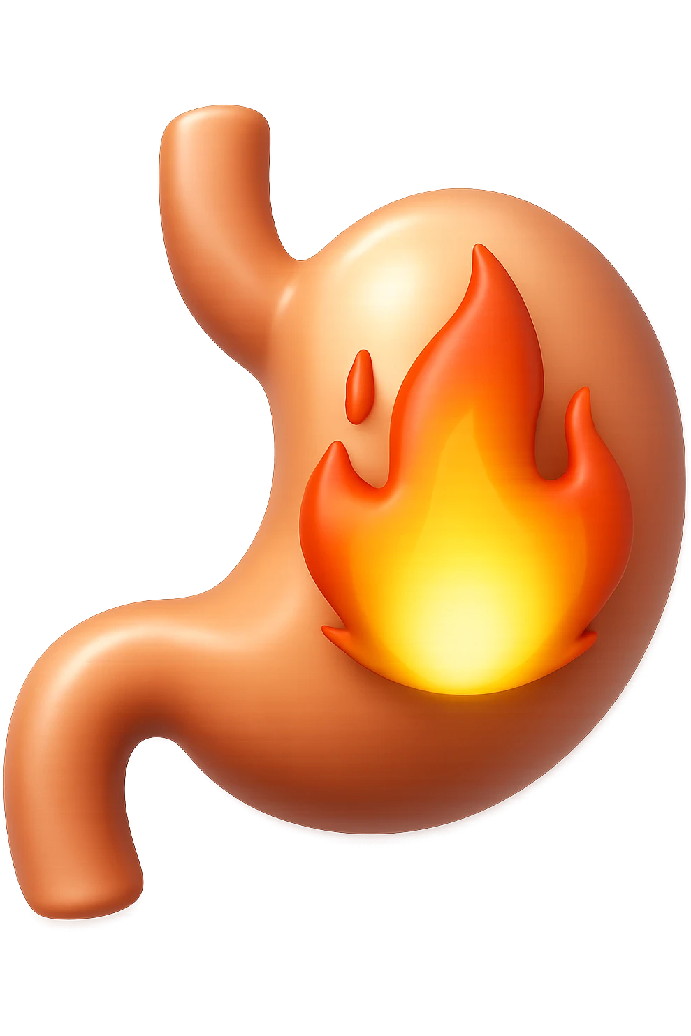 emoji stile iphone in 3d di stomaco con fiamma, iperrealistico 4k emoji