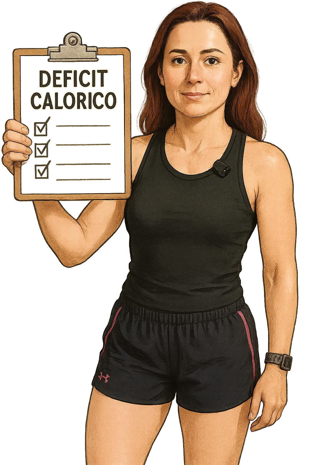Donna con in mano una dieta con scritto "Deficit Calorico" emoji