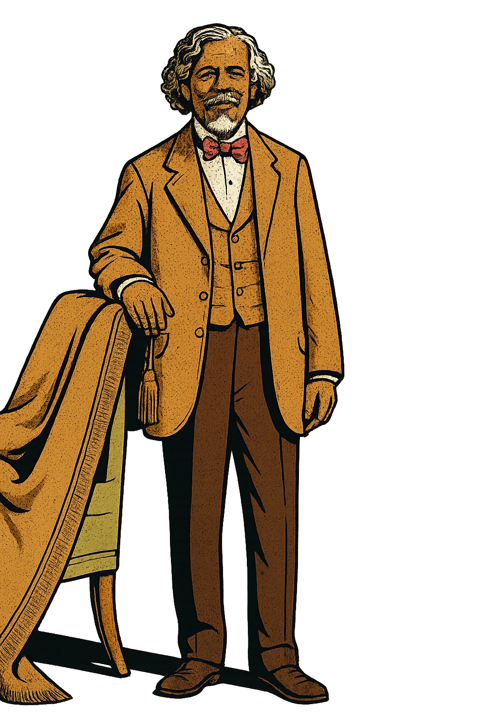 Make a colour copy of this person who will be wearing a light brown suit with dark brown trousers emoji