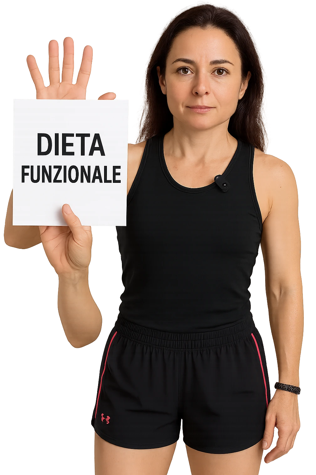 Donna con in mano una dieta con scritto "Dieta Funzionale" emoji