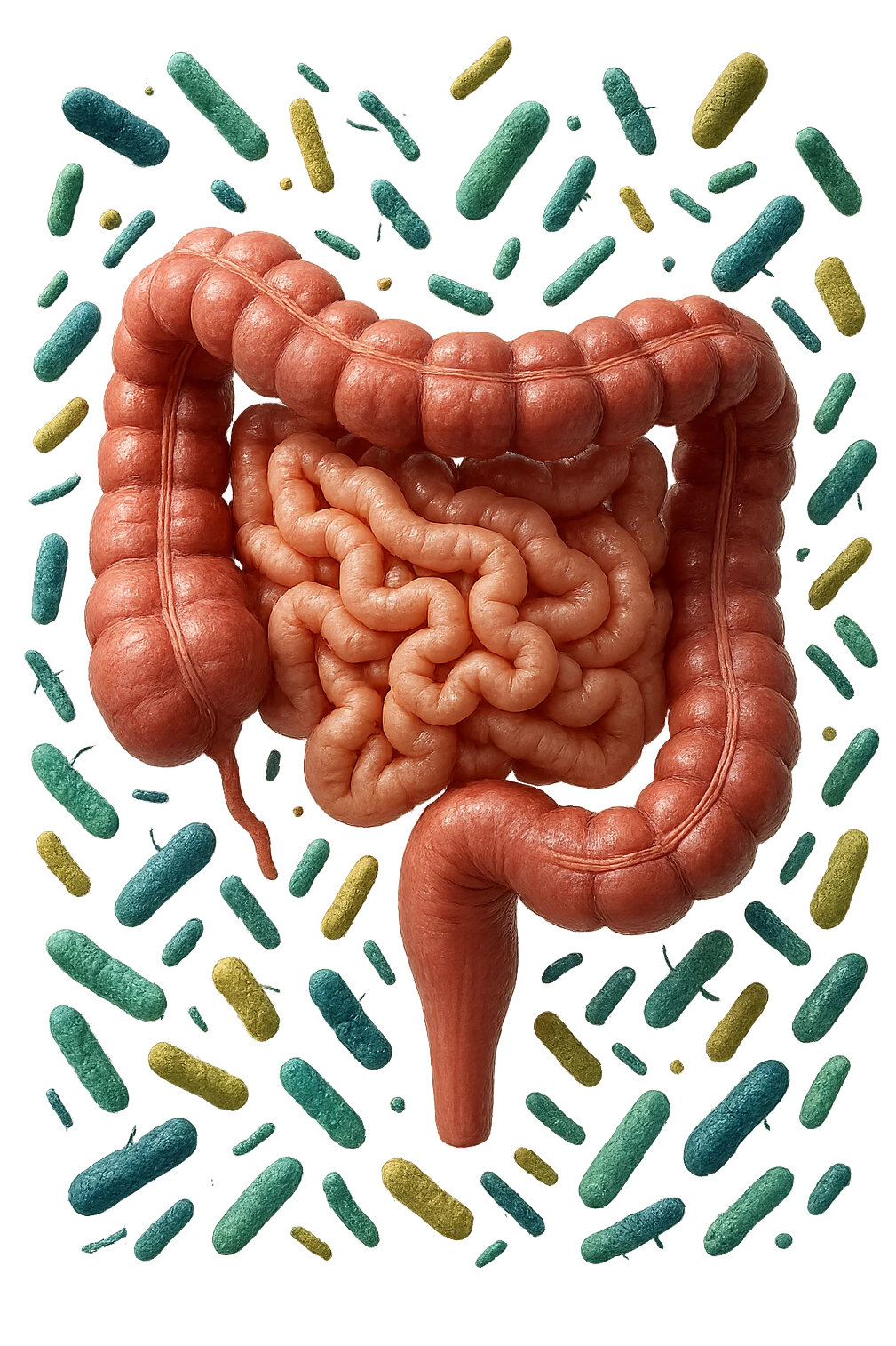  intestino anatomico con batteri intestinali intorno, iperrealistiche 4k emoji