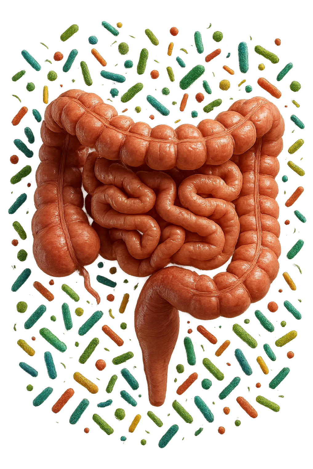  intestino anatomico con batteri intestinali intorno, iperrealistiche 4k emoji